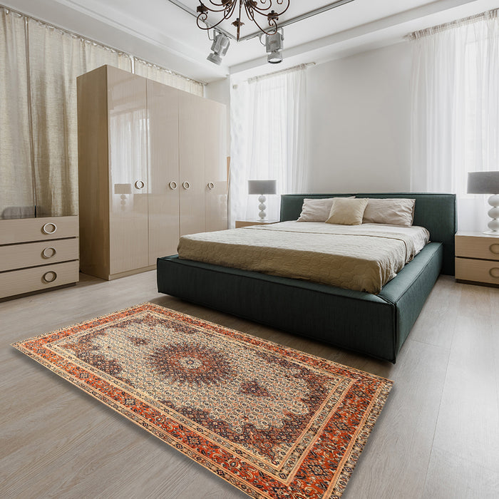Machine Washable Traditional Dark Sienna Brown Rug in a Bedroom, wshtr1637