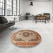 Round Machine Washable Traditional Dark Sienna Brown Rug in a Office, wshtr1637