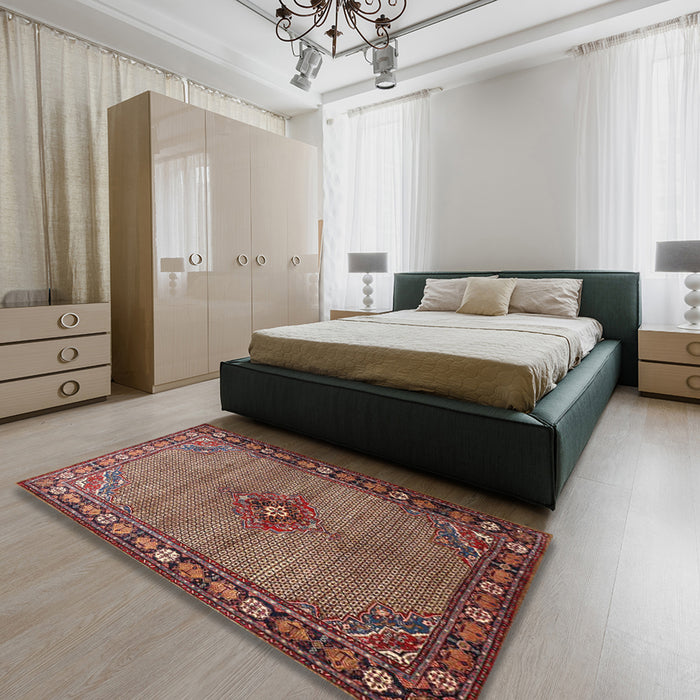 Machine Washable Traditional Saffron Red Rug in a Bedroom, wshtr1638