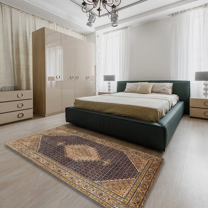Traditional Bakers Brown Medallion Rug in a Bedroom, tr1639