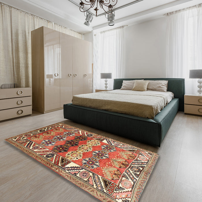 Traditional Sand Brown Persian Rug in a Bedroom, tr163