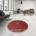 Round Traditional Red Persian Rug in a Office, tr1643
