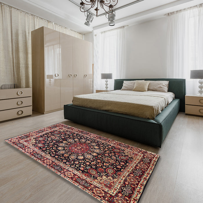 Traditional Camel Brown Persian Rug in a Bedroom, tr1644
