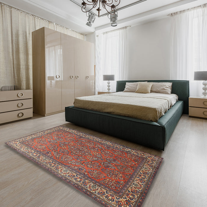 Traditional Dark Almond Brown Persian Rug in a Bedroom, tr1646