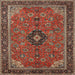 Round Machine Washable Traditional Saffron Red Rug, wshtr1647