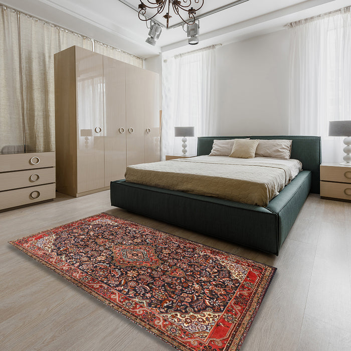 Traditional Orange Salmon Pink Medallion Rug in a Bedroom, tr1648