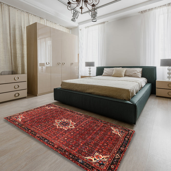 Traditional Sienna Brown Medallion Rug in a Bedroom, tr1650