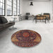 Round Machine Washable Traditional Dark Gold Brown Rug in a Office, wshtr1651