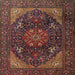 Square Traditional Dark Gold Brown Medallion Rug, tr1651