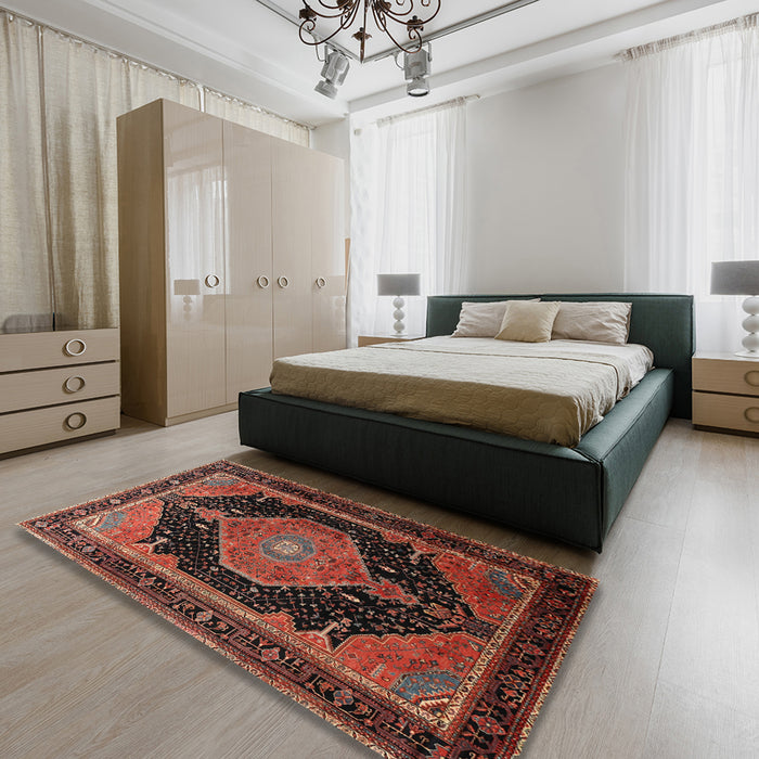 Machine Washable Traditional Rust Pink Rug in a Bedroom, wshtr1652