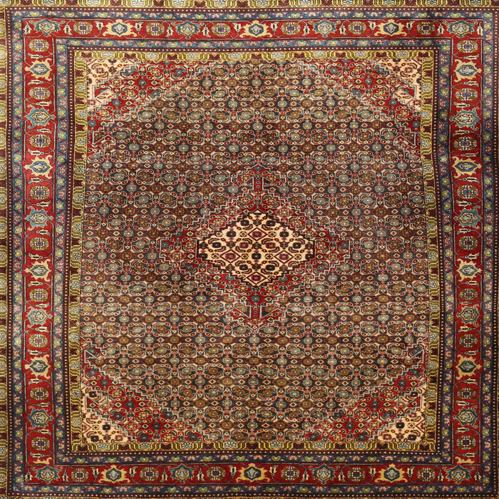 Round Machine Washable Traditional Saffron Red Rug, wshtr1654