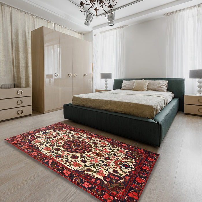 Machine Washable Traditional Saffron Red Rug in a Bedroom, wshtr1656