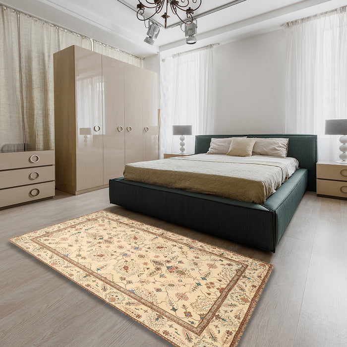 Machine Washable Traditional Sun Yellow Rug in a Bedroom, wshtr1657