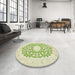 Round Traditional Yellow Green Medallion Rug in a Office, tr165