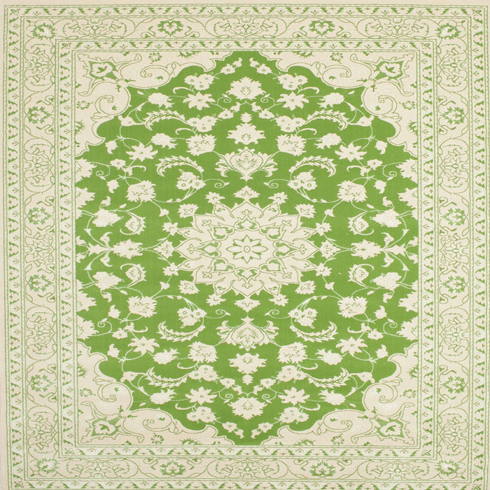 Square Traditional Yellow Green Medallion Rug, tr165