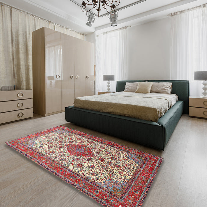 Traditional Tan Brown Medallion Rug in a Bedroom, tr1660