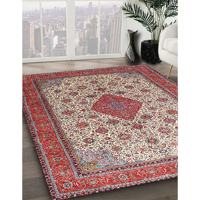 Traditional Tan Brown Medallion Rug in Family Room, tr1660