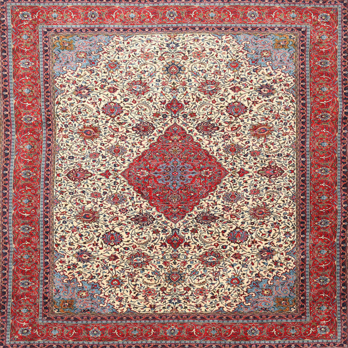 Square Traditional Tan Brown Medallion Rug, tr1660