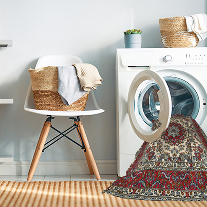 Machine Washable Traditional Sand Brown Rug in a Washing Machine, wshtr1666