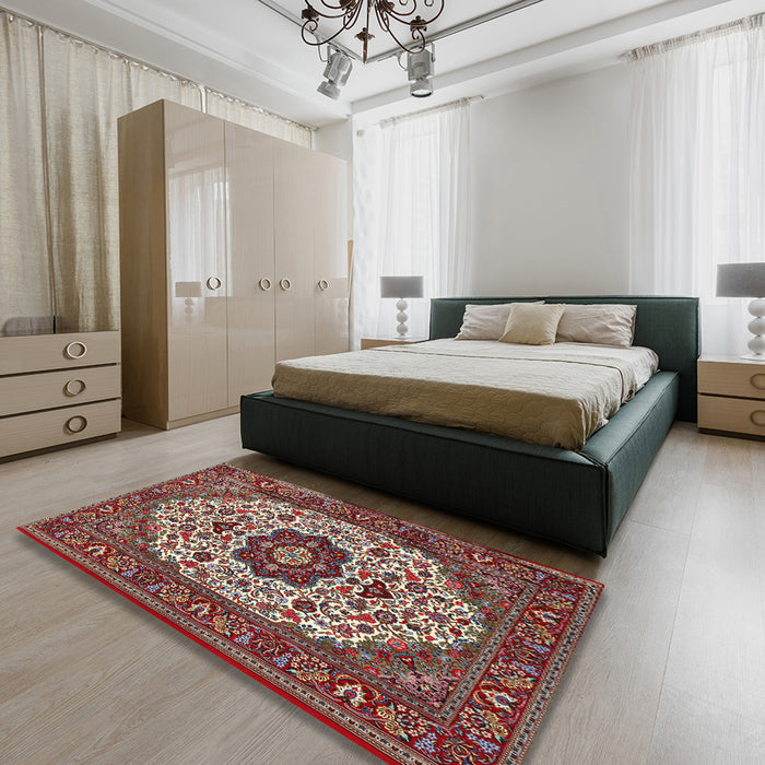 Traditional Saffron Red Medallion Rug in a Bedroom, tr1667