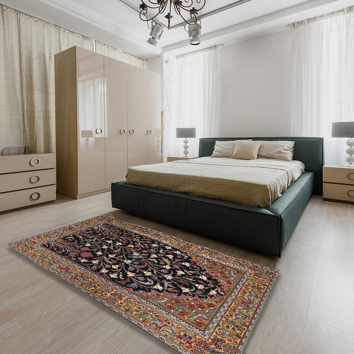 Traditional Dark Almond Brown Animal Rug in a Bedroom, tr1668