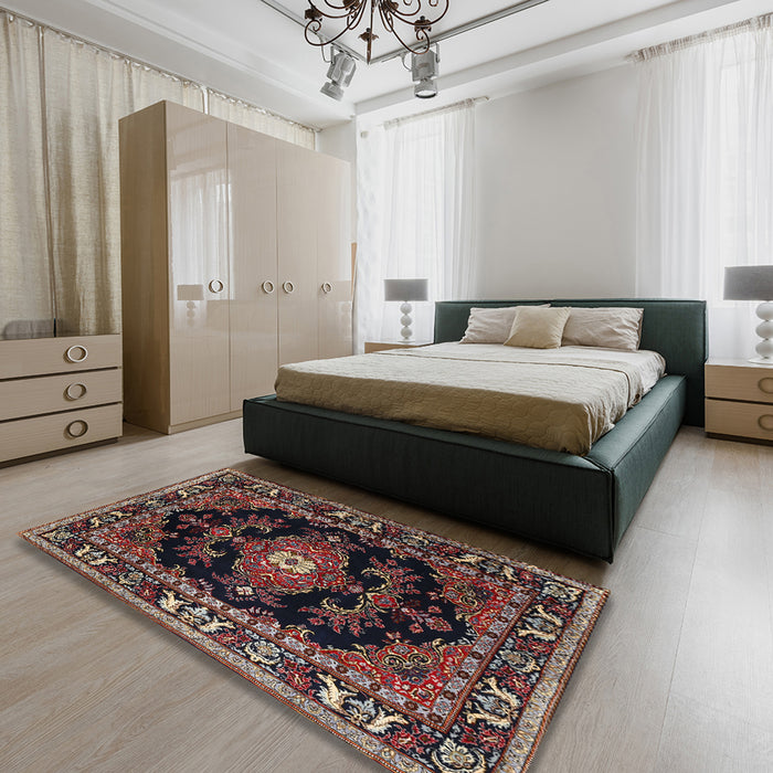 Traditional Dark Almond Brown Persian Rug in a Bedroom, tr1672