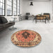 Round Machine Washable Traditional Dark Sienna Brown Rug in a Office, wshtr1676