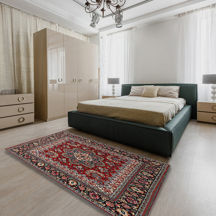 Traditional Deep Red Persian Rug in a Bedroom, tr1677