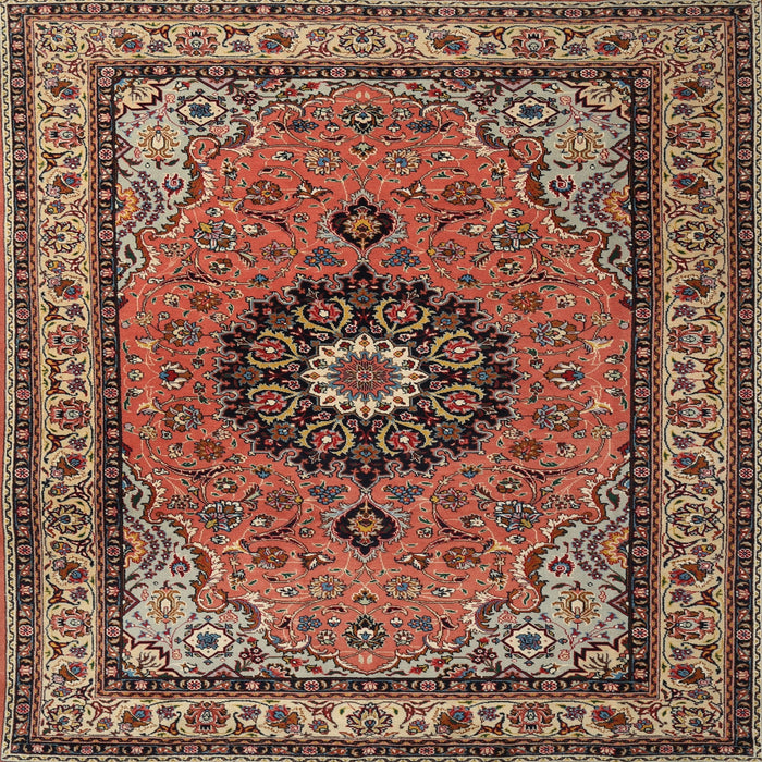Round Machine Washable Traditional Saffron Red Rug, wshtr1678