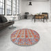 Round Traditional Chestnut Red Persian Rug in a Office, tr167