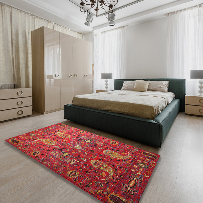 Traditional Rust Pink Persian Rug in a Bedroom, tr1681