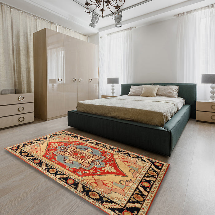 Traditional Sand Brown Persian Rug in a Bedroom, tr1682