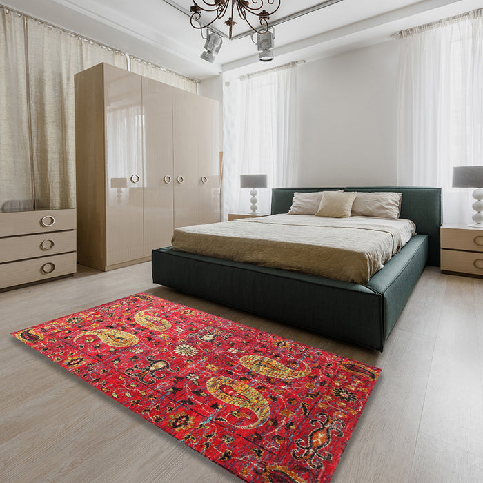 Machine Washable Traditional Rust Pink Rug in a Bedroom, wshtr1684