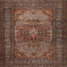 Square Traditional Dark Almond Brown Medallion Rug, tr1687