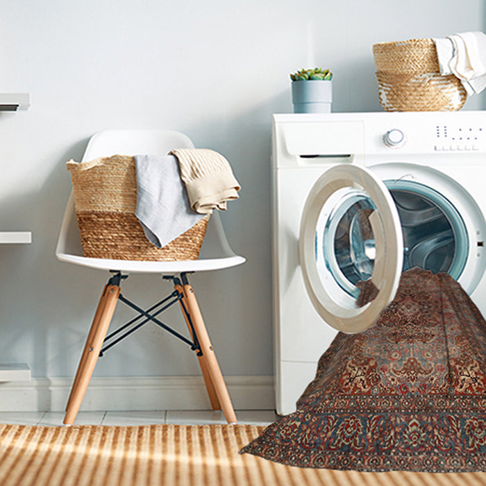 Machine Washable Traditional Dark Almond Brown Rug in a Washing Machine, wshtr1687