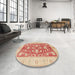 Round Machine Washable Traditional Orange Rug in a Office, wshtr1688