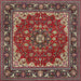 Square Traditional Saffron Red Medallion Rug, tr1693