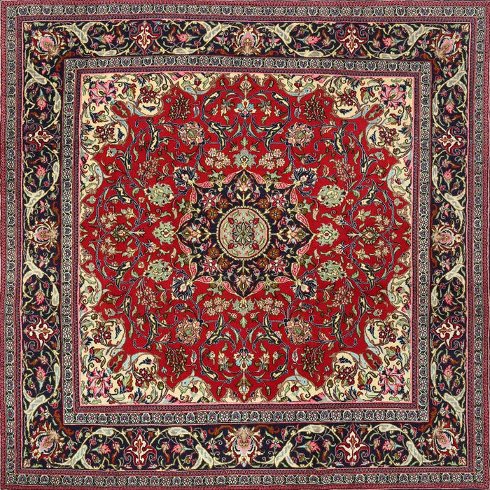 Round Machine Washable Traditional Saffron Red Rug, wshtr1693