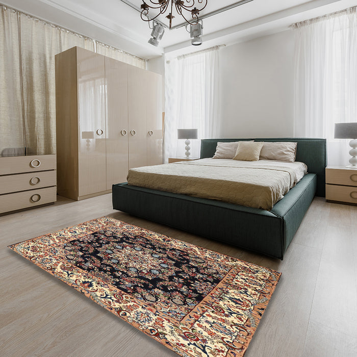 Traditional Bakers Brown Medallion Rug in a Bedroom, tr1695
