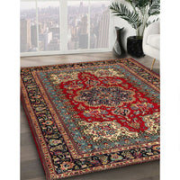 Traditional Saffron Red Medallion Rug, tr1696