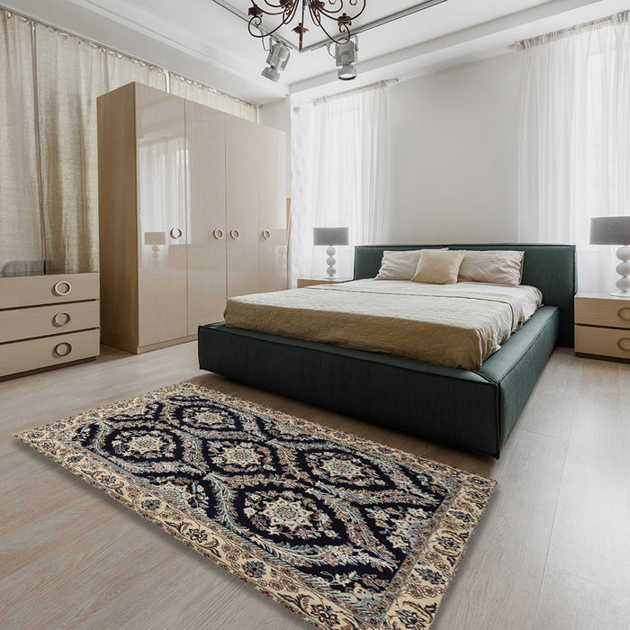 Traditional Charcoal Black Persian Rug in a Bedroom, tr1698
