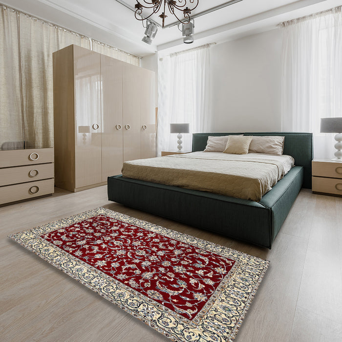 Machine Washable Traditional Saffron Red Rug in a Bedroom, wshtr1699