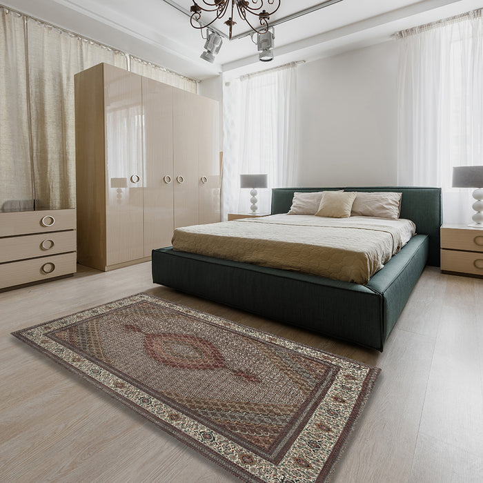 Machine Washable Traditional Dark Brown Rug in a Bedroom, wshtr16