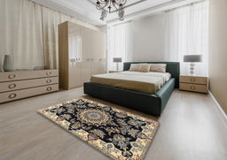 Traditional Charcoal Black Medallion Rug in a Bedroom, tr1701