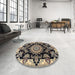 Round Machine Washable Traditional Charcoal Black Rug in a Office, wshtr1701