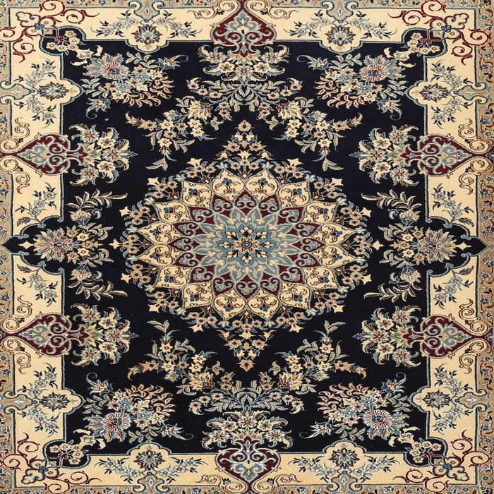 Square Traditional Charcoal Black Medallion Rug, tr1701