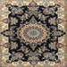 Square Traditional Charcoal Black Medallion Rug, tr1701