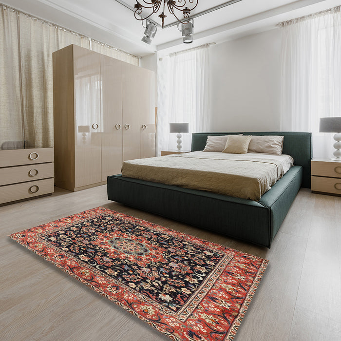 Traditional Light Copper Gold Medallion Rug in a Bedroom, tr1704