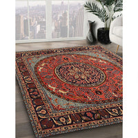 Traditional Orange Salmon Pink Medallion Rug, tr1705