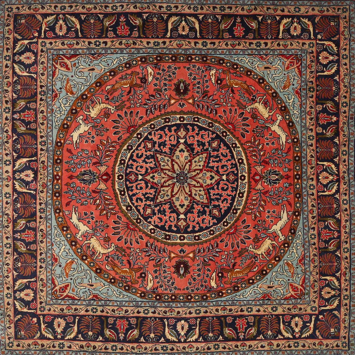 Square Traditional Orange Salmon Pink Medallion Rug, tr1705